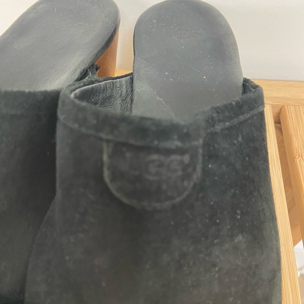 UGG Black Suede Clogs with Wooden Heel - Picture 5 of 9
